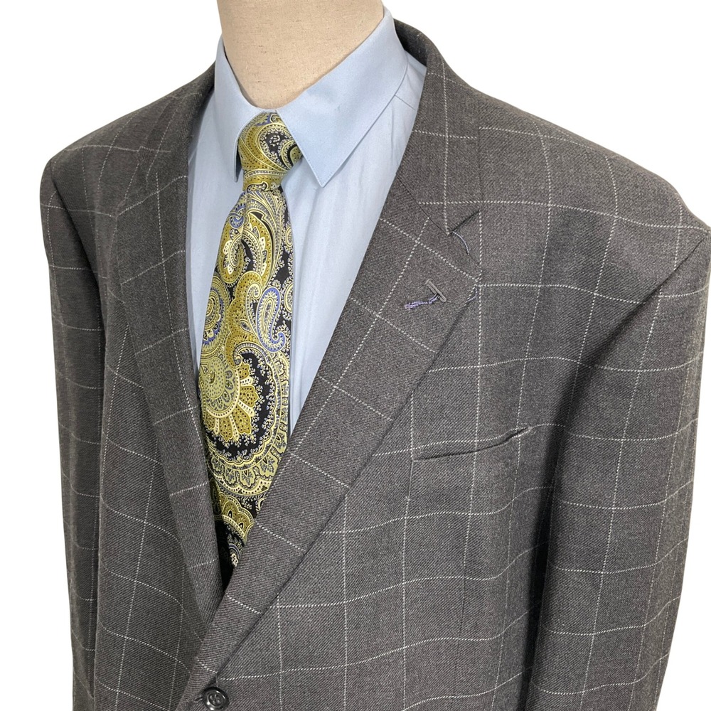 Stafford Signature Blazer Mens‎ 56BGRG Charcoal Windowpane Plaid Merino Wool